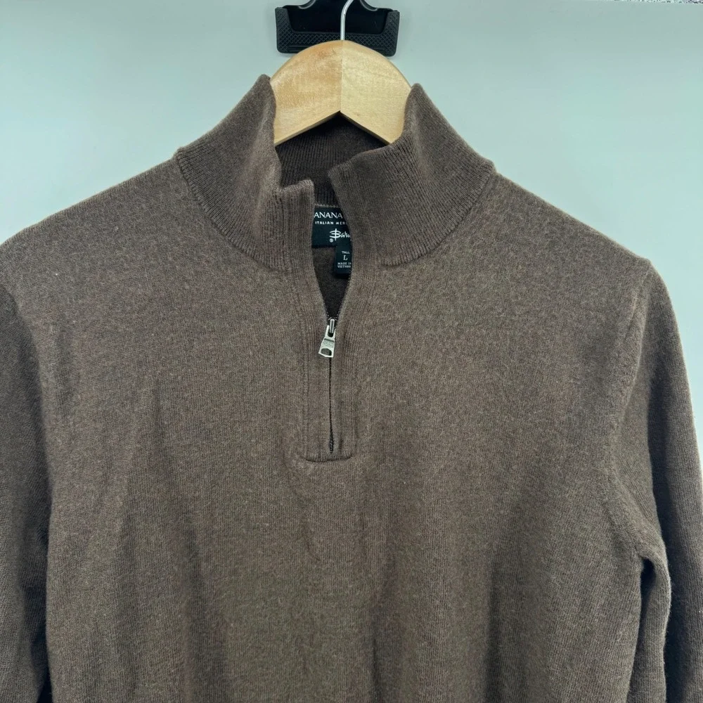 Banana Republic Italian Merino Wool by Baruffa Men Large Tall Half-Zip Brown